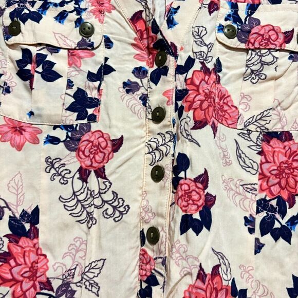 Matilda Jane Womens Blouse Top Medium 1/2 Button Lightweight Peach Floral - Picture 5 of 9